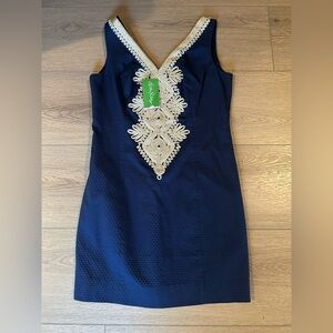 Lilly Pulitzer Navy Mini Dress with Ivory Embellished V-Neck